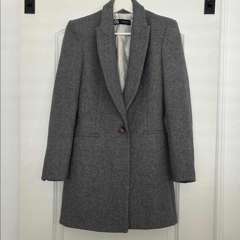 Zara Gray Blazer Coat with shoulder pads